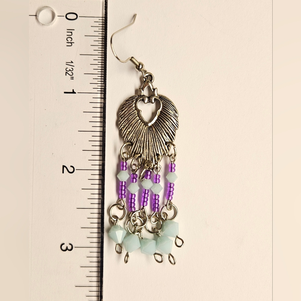 Purple and Green Beaded Chandelier Earrings - Picture 3 of 3